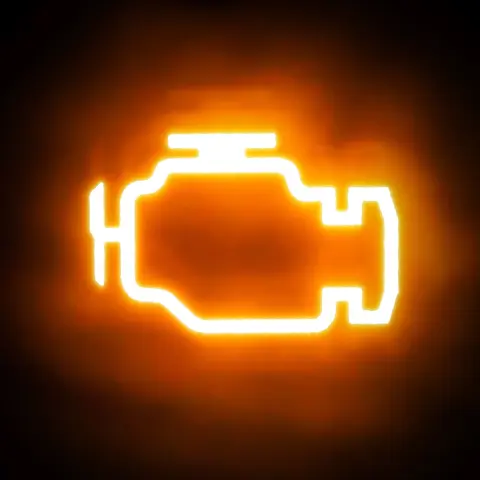 A check engine light indicating a DTC code